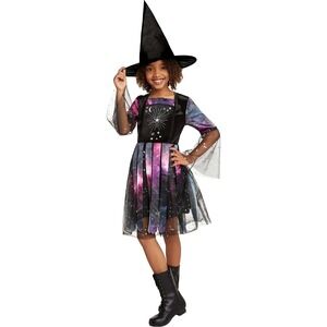 Fancy‎ Moon Stars Sky Witch Costume GIRLS Size M (8-10) Halloween Dress & Hat